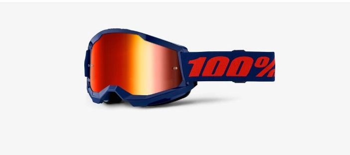 100% Strata 2 Goggle Navy Blue Frame Mirror Red Lens